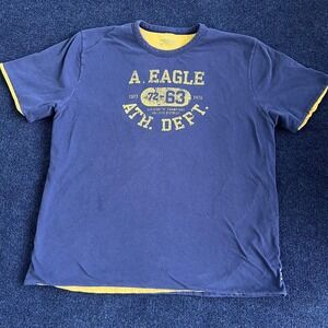Y2K American Eagle Athletics Shirt Mens XL Two Face Blue Yellow Tee T-Shirt